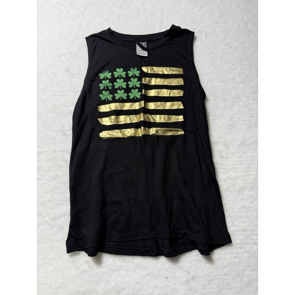 Modern Lux Shamrock American Flag Tank Top Women's Small Black St Patrick's Day